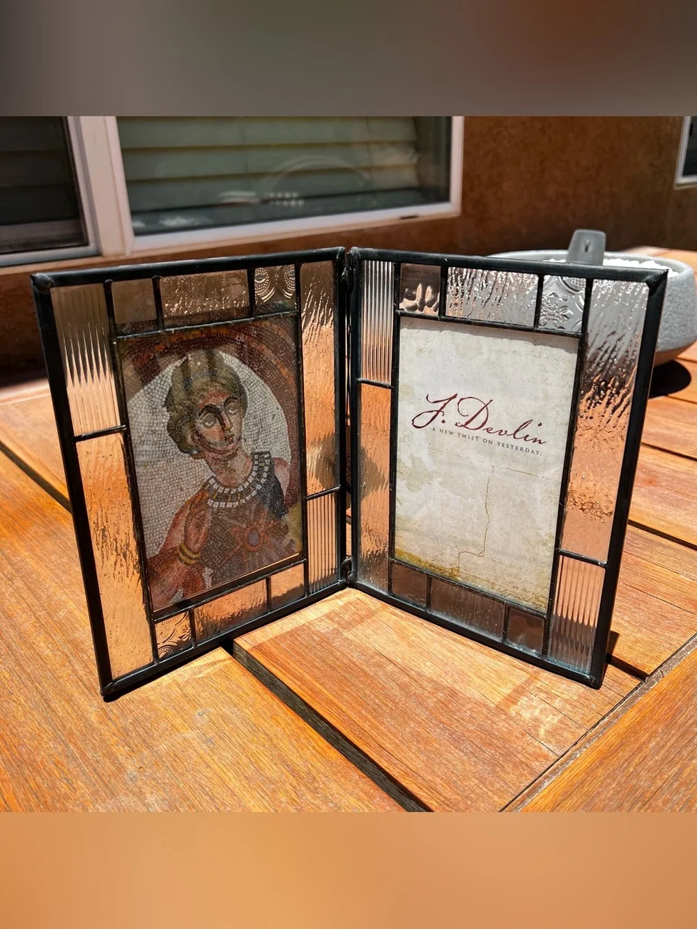J. Devlin Beveled Crystal Stained Glass Art Double Picture Foldable Photo Frame